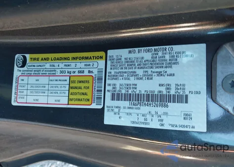 2017 Ford Mustang Ecoboost z USA, uszkodzony, nr VIN 1FA6P8TH4H5269886